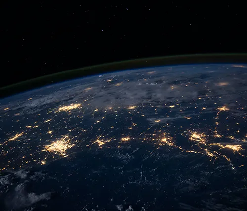 Satellite image of earth with network of lights