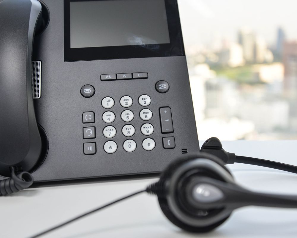 Desk phone on a desk
